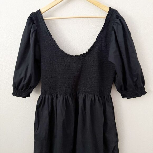 HILL HOUSE | Solid Black Louisa Nap Dress Puffed Puff Sleeves Midi Length | XXL - Picture 4 of 7